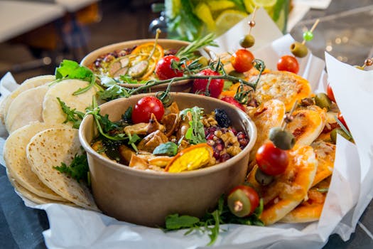 colorful Mediterranean platter with fish, grains, and veggies