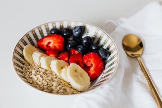 healthy breakfast with oats and fruits