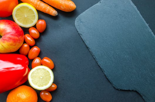 colorful fruit and vegetable spread